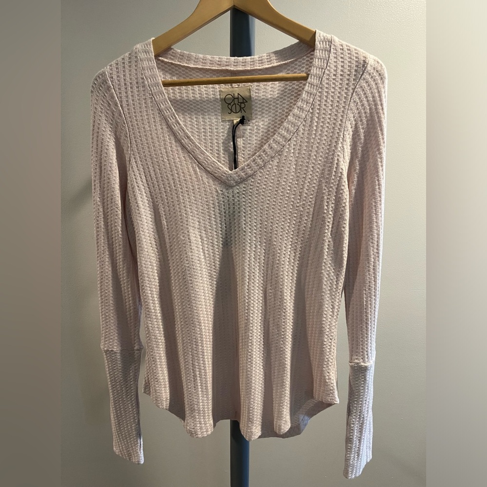 Chaser- Waffle Knit Long Sleeve V-Neck Top